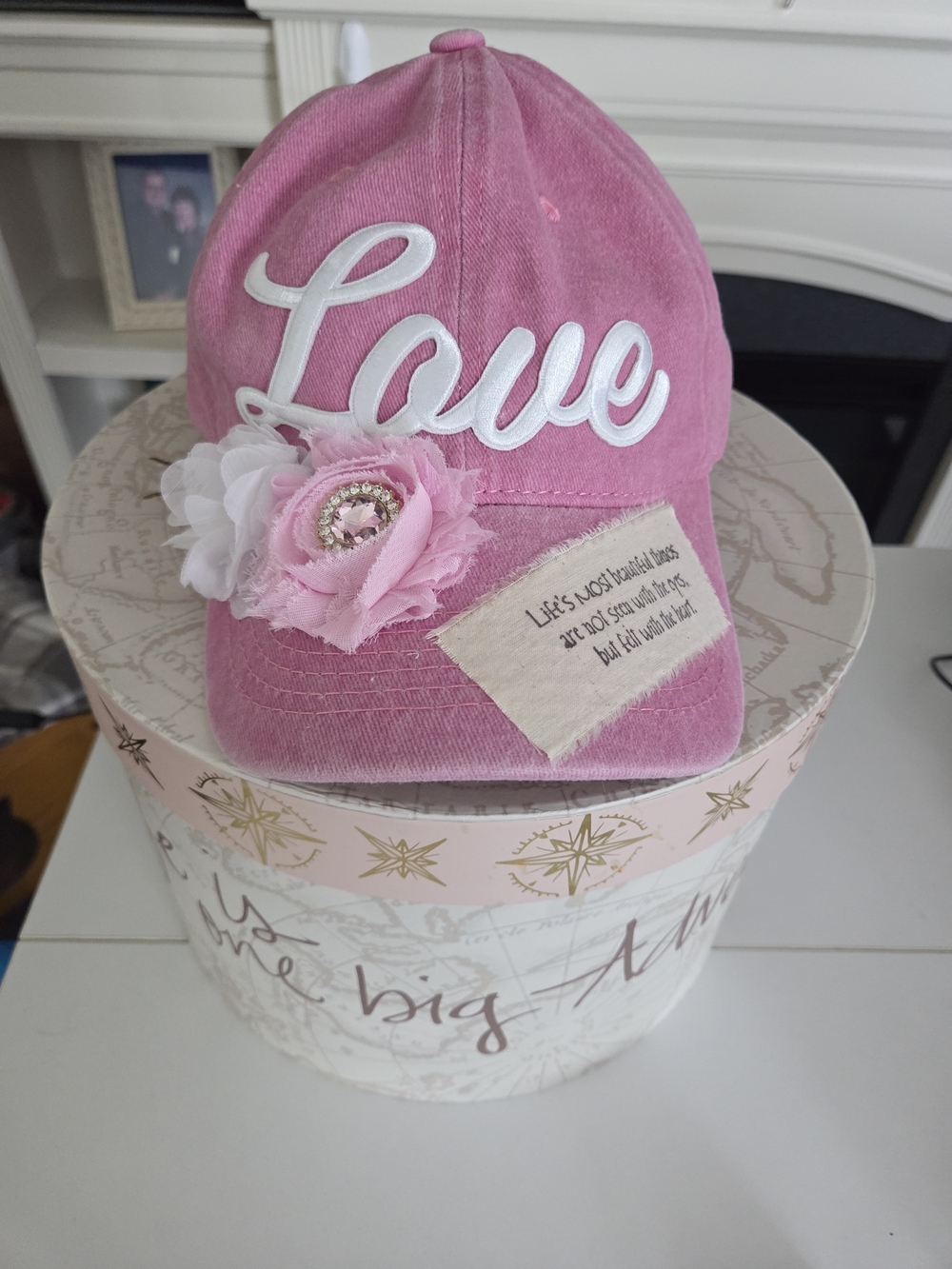 Pink "Love" Embroidered Cap with Floral Accent